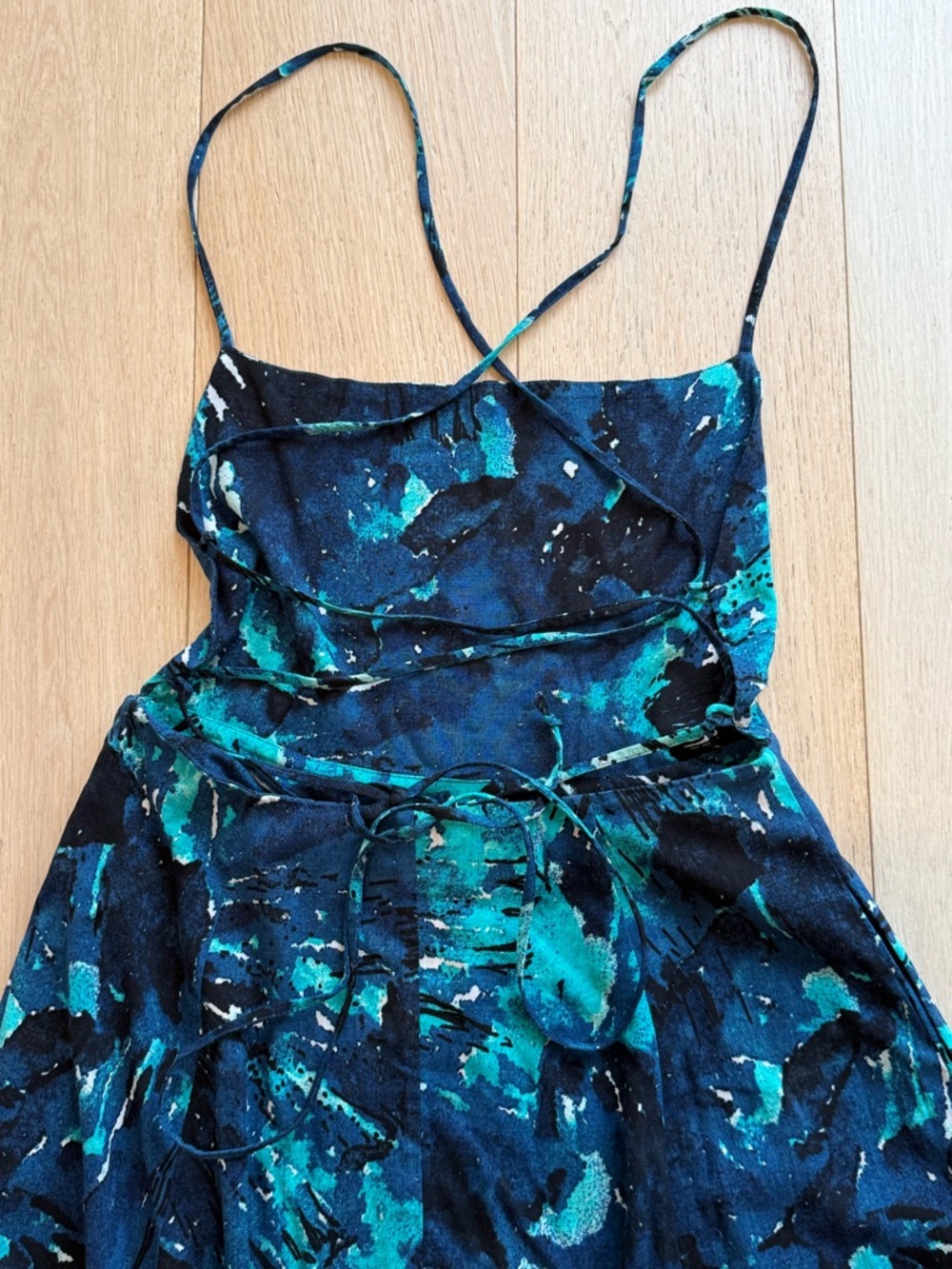 BNWOT Free People Nellie Printed Maxi Dress Open Back Lace-Up Blue Lagoon Print - Picture 6 of 7